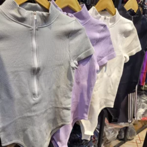 بادی جلو زیپی نیم آستین یقه 5 سانتی