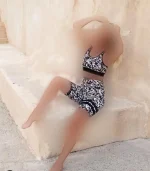 ست شلوارک و نیم تنه ورزشی زنانه طرح پلنگی