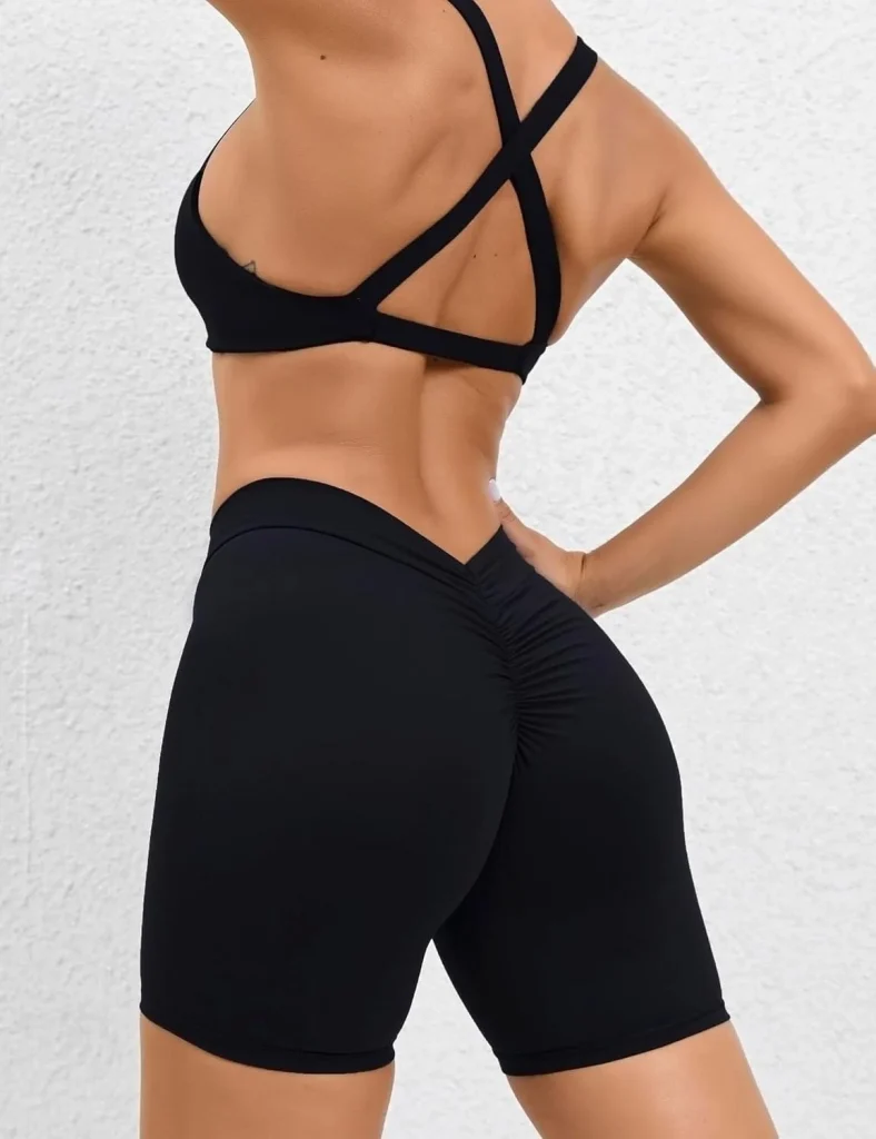 شورتک ورزشی زنانه پشت هفتی چین دار اسپندکس 3 شورتک ورزشی زنانه پشت هفتی