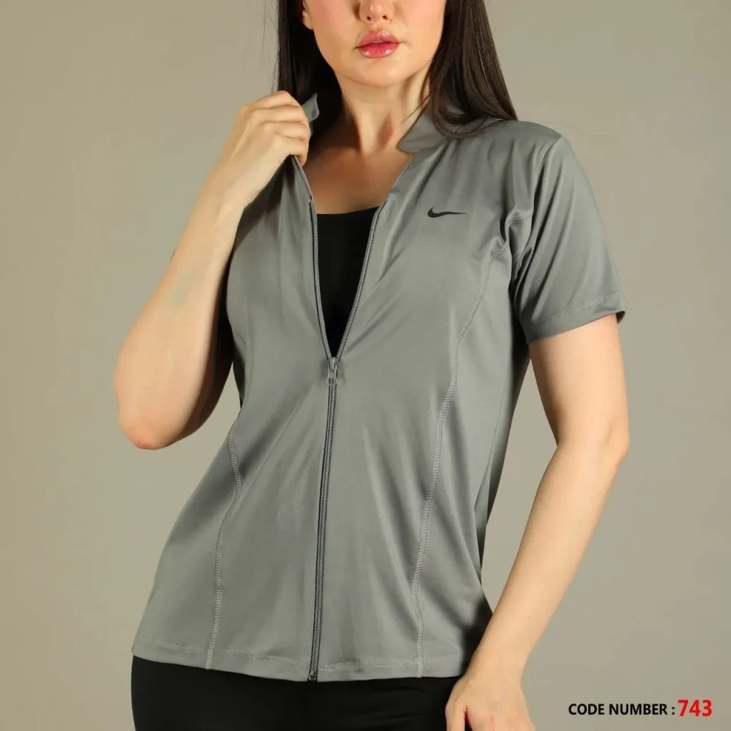 تیشرت جلو زیپ دار زنانه زیپر zipper کد 743 رنگ طوسی تن پوش دخترانه