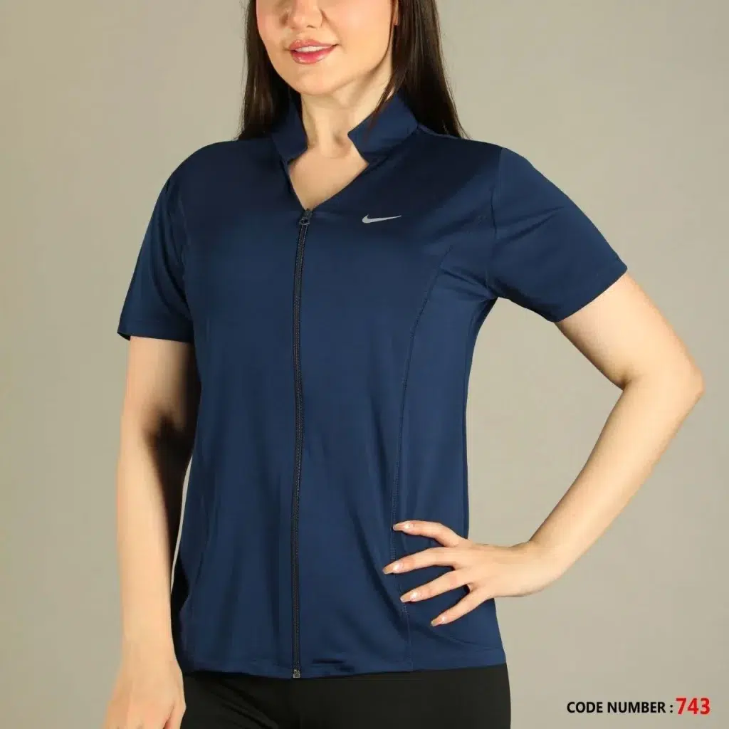 تیشرت جلو زیپ دار زنانه زیپر zipper کد 743 تن پوش سورمه ای